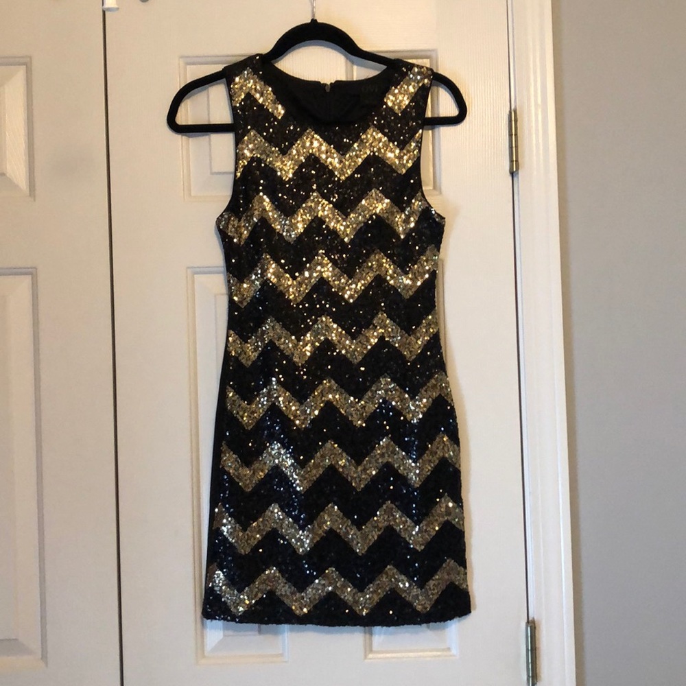New Years Black and Gold Sequin Cocktail Dress